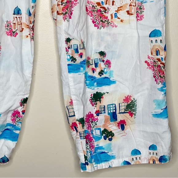 The Cat’s Pajamas Santorini Print Cotton Lounge Pants White Blue Size Medium - Picture 3 of 11